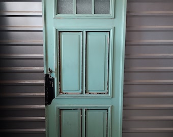 Antique 3 Lite Old Store Entry Door: Early 20th Century Architectural Salvage (33" x 85")
