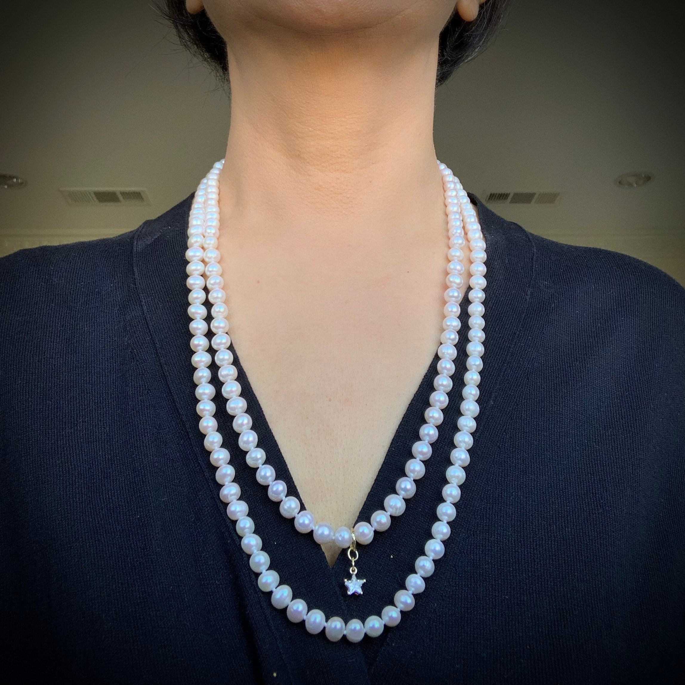 Pearl necklace with zircon star pendant 14k gold filled