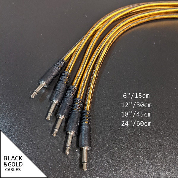 After Later Audio Braided Patch Cables in Gold & Black - Pack of 5 - 12in (30)