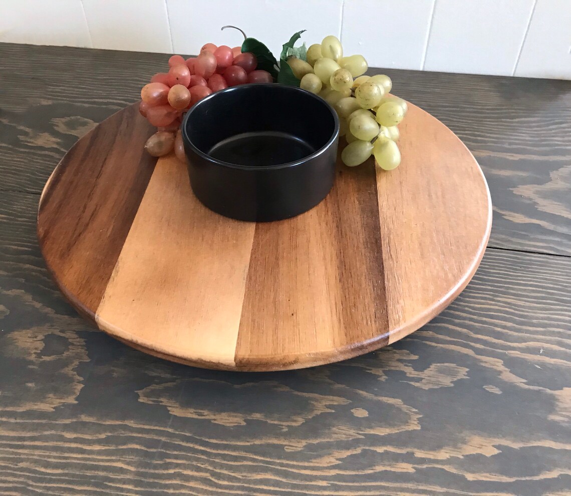 Lazy Susan Acacia Wood Party Server and Bowl Etsy