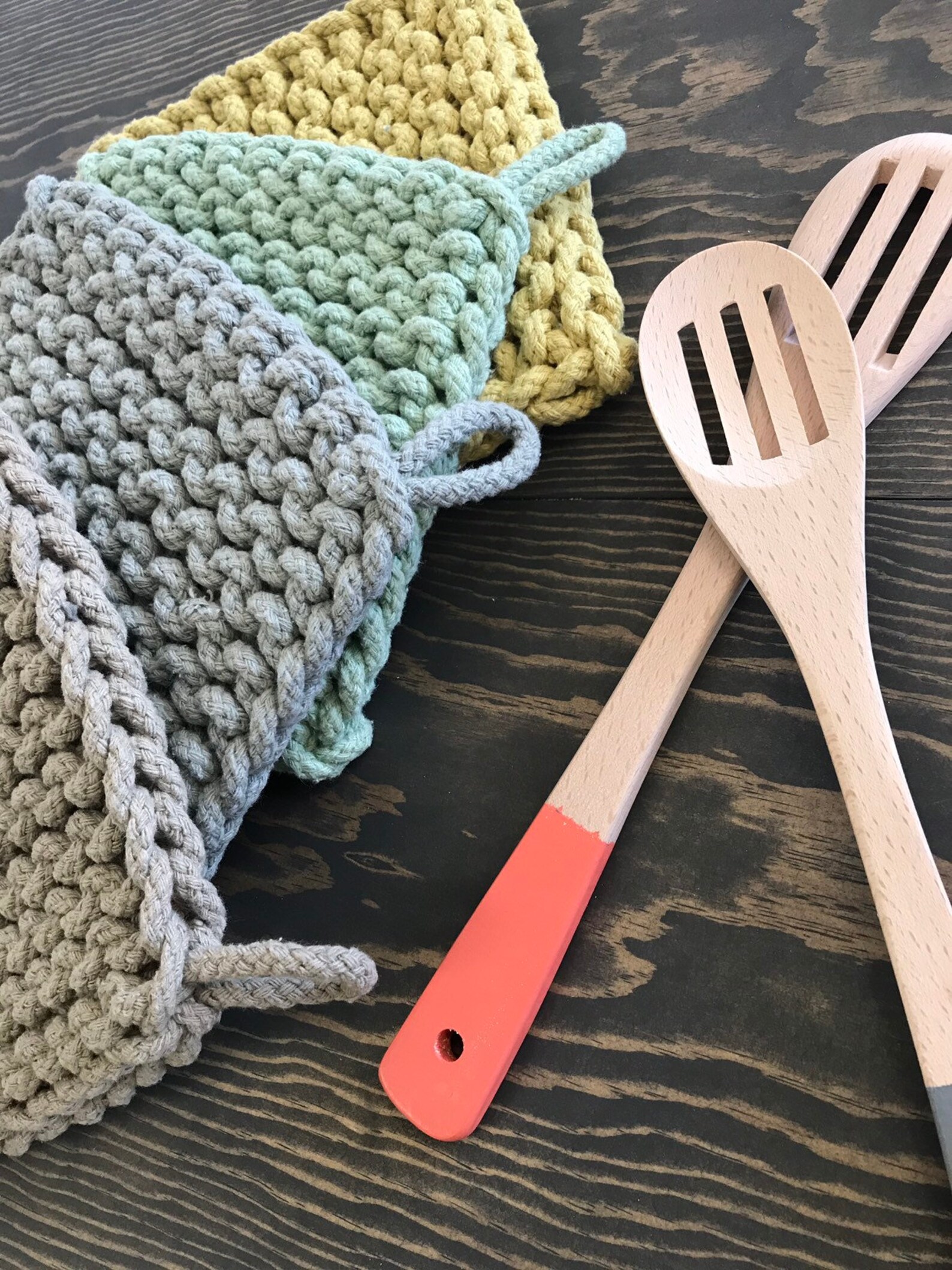 Crochet Potholder Cotton Rope Knit Trivet Etsy