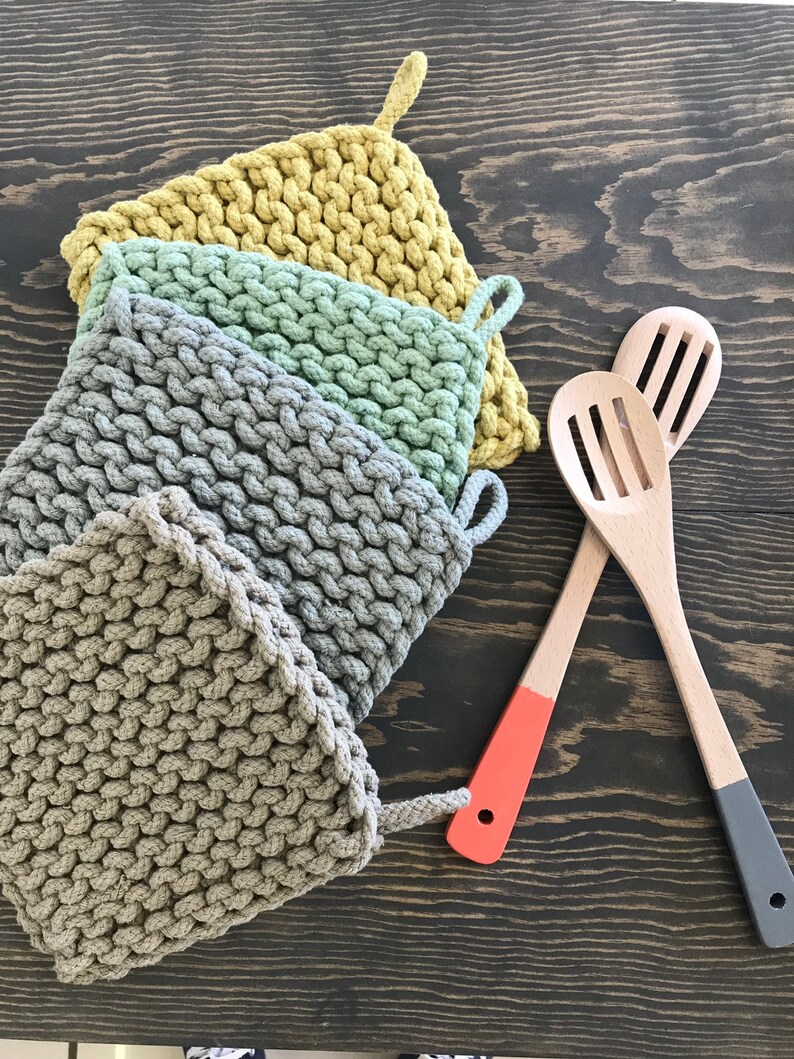 Crochet Potholder Cotton Rope Knit Trivet Etsy