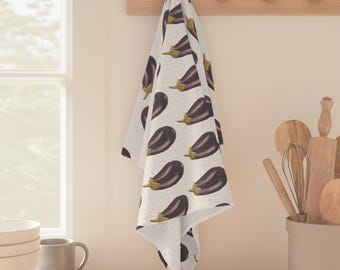 Watercolor Eggplant Microfiber Tea Towel, Soft & Absorbent Kitchen Towel, Eco-Friendly, Farmhouse Decor, Unique Gift for Food Lovers