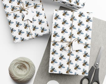 Bumblebee Gift Wrap Papers, Watercolor Bee Illustration, Cute Wrapping Sheets, Holiday Gift Decor, Crafting Supplies