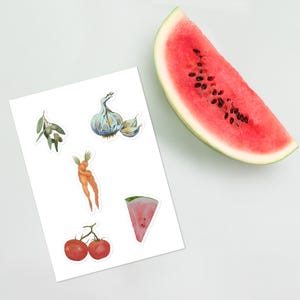 Stickers art culinaire aquarelle fruits et légumes pour agendas, journaux, scrapbooking - Stickers végétariens, paquet d'autocollants pour gourmets, mignon