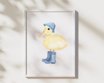 Duck Watercolor Framed Poster, Nursery Playroom Wall Art
