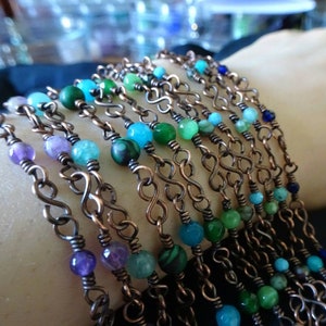 Rustic Copper Chain Bracelet with gemstone or glass beads Antique Vintage Filigree gift roman celtic egyptian greek Boho chic hip delicate