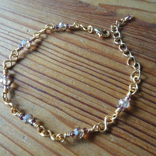 Delicate Simple shops Gold Chain Bracelet with crystal glass beads dainty Antique Vintage Filigree Boho chic sparkly minimalist modern greek gift