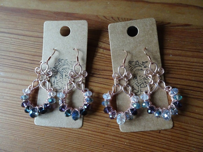 RoseGold Wire Wrapped Earrings Crystal Glass Beads with hypoallergenic Earhooks antique vintage style bollywood indian hippie boho gift idea