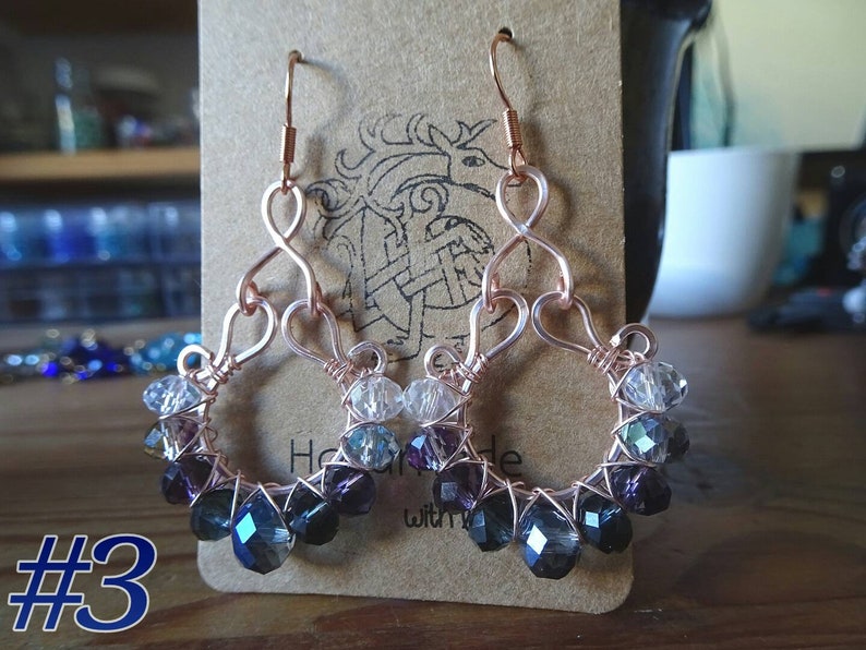 RoseGold Wire Wrapped Earrings Crystal Glass Beads with hypoallergenic Earhooks antique vintage style bollywood indian hippie boho gift idea