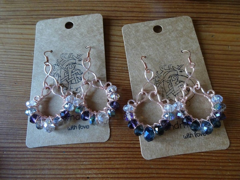 RoseGold Wire Wrapped Earrings Crystal Glass Beads with hypoallergenic Earhooks antique vintage style bollywood indian hippie boho gift idea