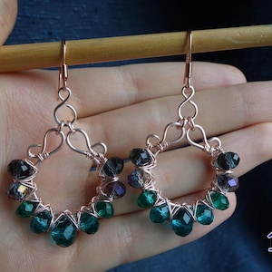 RoseGold Wire Wrapped Earrings Crystal Glass Beads antique vintage style bollywood indian hippie boho chic gift trendy modern sparkly greek