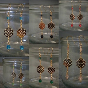 Golden Earrings with Dangling Crystal Glass Beads hypoallergenic Earhooks  antique vintage style bollywood indian hippie boho gift for her