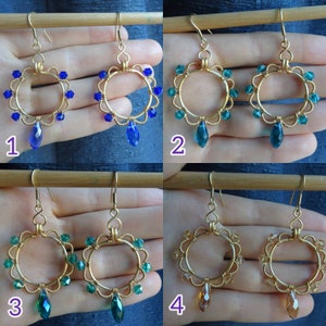 Golden Wire Wrapped Earrings Crystal Glass Beads antique vintage style bollywood indian hippie boho gift idea