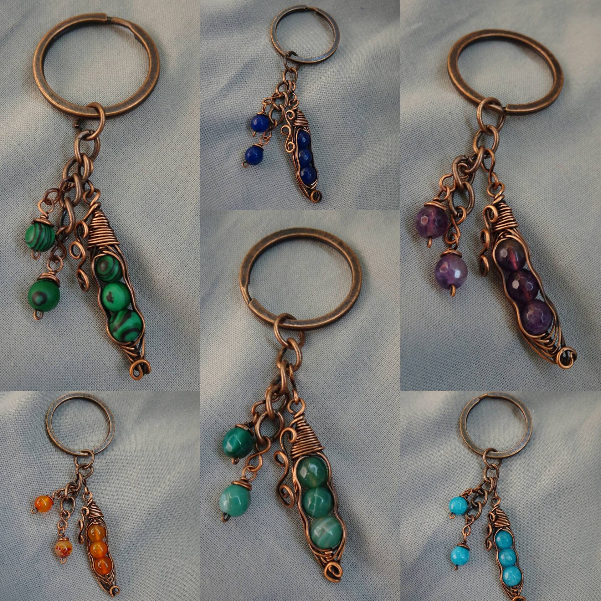 【VACANT ARCHIVE】PEACEPIECE BEADS KEYRING SALE Pea Pod Keychains With Gemstone Beads Rustic Antique