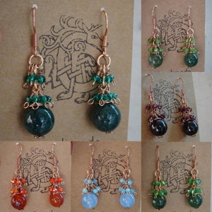Bronze Wire Wrapped Earrings Rose Gold Crystal drops Gemstone Beads antique vintage style hippie boho chic gift trendy medieval Roman greek
