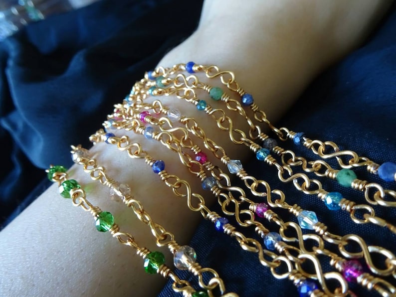 Delicate Simple shops Gold Chain Bracelet with crystal glass beads dainty Antique Vintage Filigree Boho chic sparkly minimalist modern greek gift
