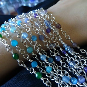 Delicate Silver Chain Bracelet with gemstone or glass beads Antique Vintage Filigree petite gift special greek roman egyptian celtic petite