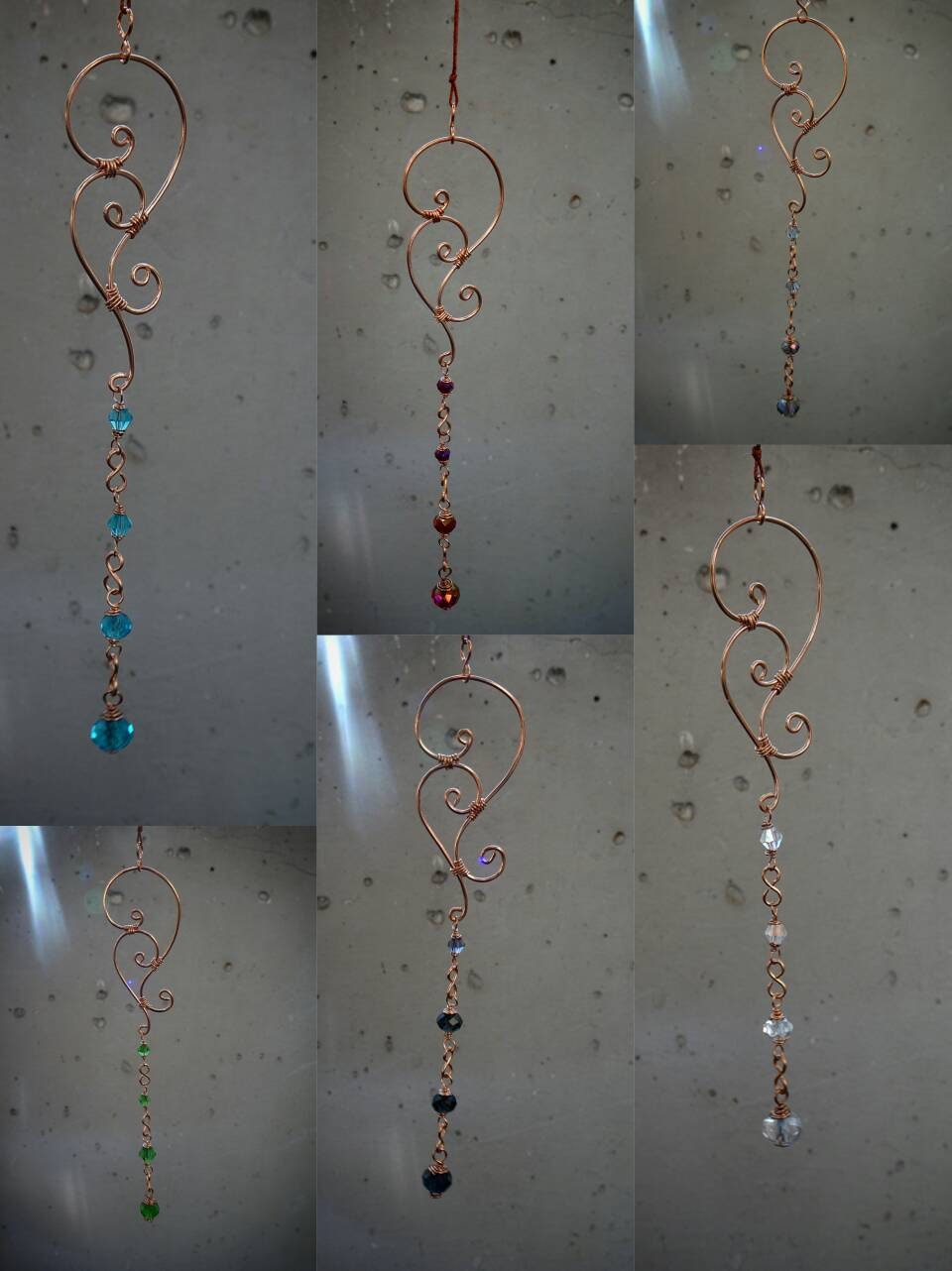 Floral Tourbillonnant Spirale Bronze Suncatchers Cristal Perles de Verre Unique Antique Vintage Styl