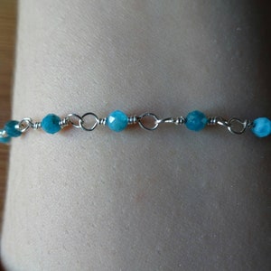 Delicate Sterling Silver Bracelet wire wrapped Blue Apatite Gemstone Beads Antique Vintage elegant gift for her celtic roman etruscan greek