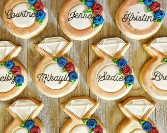 Engagement ring cookies bridal shower favors diamond ring bridesmaid proposal wedding cookies reception favor custom cookies made to order