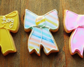 Baby shower cookies rainbow flower personalized bow cookies for boy or girl shower customized decorated sugar cookies fresh handmade