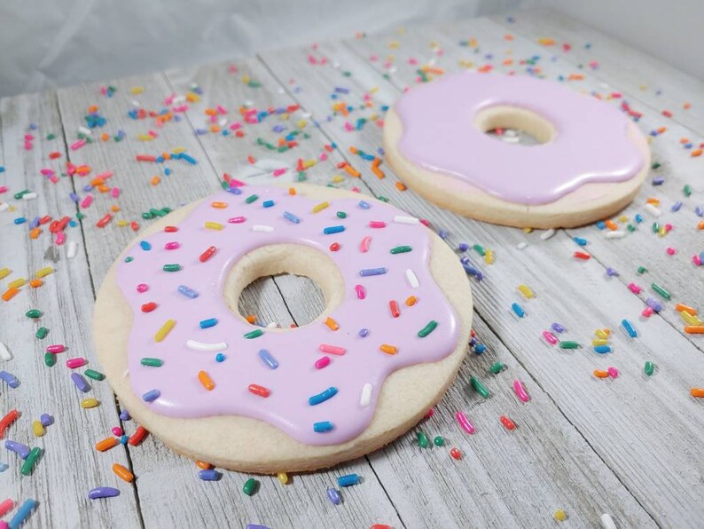 Donut Cookies Sprinkle Donut Round Decorated Cookie Made to Etsy