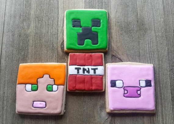 Minecraft Themed Cookie Video Game Party Minecraft Birthday Etsy
