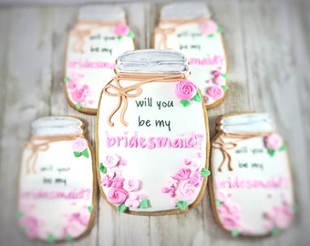 Bridesmaid proposal cookies bridesmaid gift wedding party reception dessert table decorated wedding cookie bridal shower cookie decorated