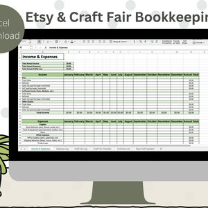 Foglio di calcolo per la contabilità della fiera dell&#39;artigianato, foglio di calcolo Etsy Excel, foglio di calcolo per piccole imprese, monitoraggio del reddito, monitoraggio delle spese