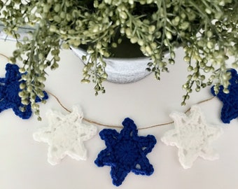 Hanukkah Crochet Star Garland, Star of David, Blue and White Star Garland, Chanukkah Decor, Jewish Garland