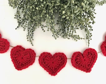 Heart Garland, Crochet Red Heart Banner, Pink Heart Garland, Crochet White Heart String, Valentine's Day Decor, Valentine's Day Garland