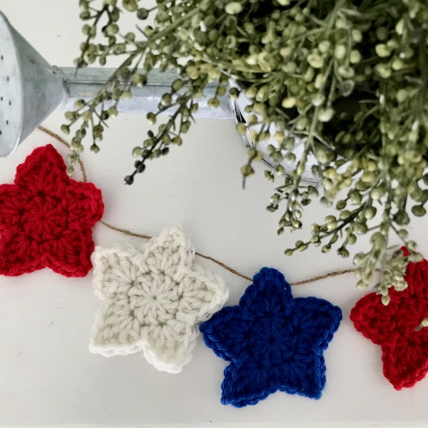 Patriotic Star Crochet Garland, Red, White, and Blue Stars, 4th of July Decor, American Flag Decor