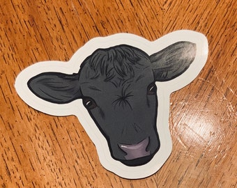 4”x3” black cow sticker