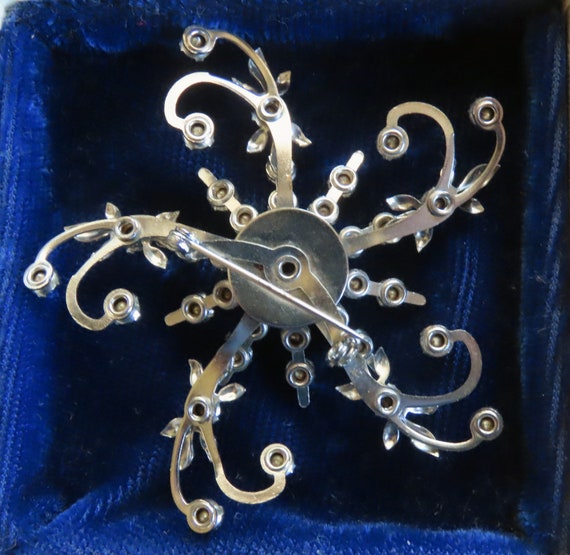 Victorian Rhinestone Silver Toned Brooch and Earr… - image 4