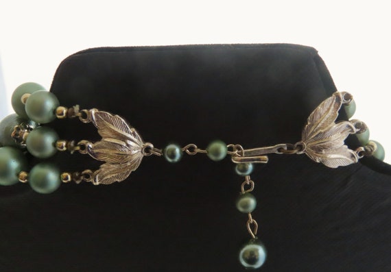 Mid-Century Three Strand Beaded Necklace and Earr… - image 3