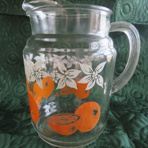Vintage Juice Pitcher 1950s/1960s with Orange and Orange Blossom Design