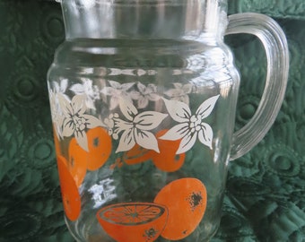 Vintage Juice Pitcher 1950s/1960s with Orange and Orange Blossom Design