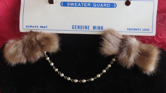 1950's Mink Sweater Guard Clips with Faux Pearl a… - image 3