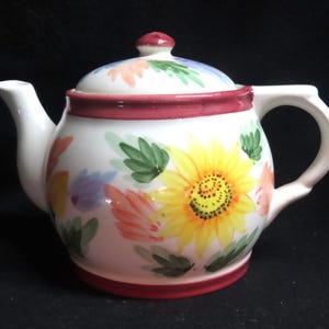 Vintage Hand Painted Ceramic Teapot - Sunflowers by Sapphire
