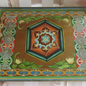 Vintage Handmade Hand Painted Rectangular Wooden Tray