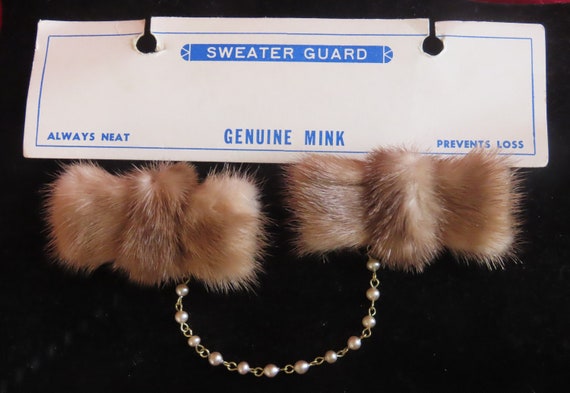 1950's Mink Sweater Guard Clips with Faux Pearl a… - image 1