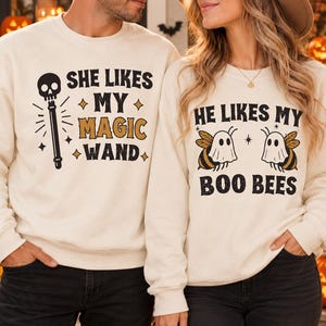 Funny Couples Halloween Shirts, Matching Boo Bees & Magic Wand Shirts, Halloween Couple Sweatshirt, Comfort Colors Tee, His and Hers Outfit