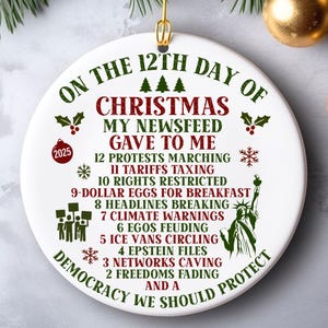 2026 Jahr im Rückblick Ornament, 12 Tage Weihnachten, lustige politische Verzierung