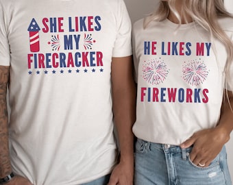 Matching 4th of July Couple Shirts: "Firecracker/Fireworks" Tees