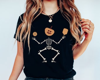 Pickleball Shirt, Skeleton Halloween Tee Funny Pickleball T-Shirt Pickleball Player Gift Pickleball Coach Pickleball Lover Racquetball Shirt