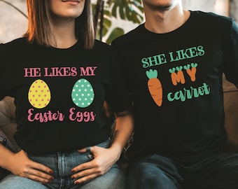 Funny Easter Couple Shirts, Matching Carrot Bunny T-Shirt