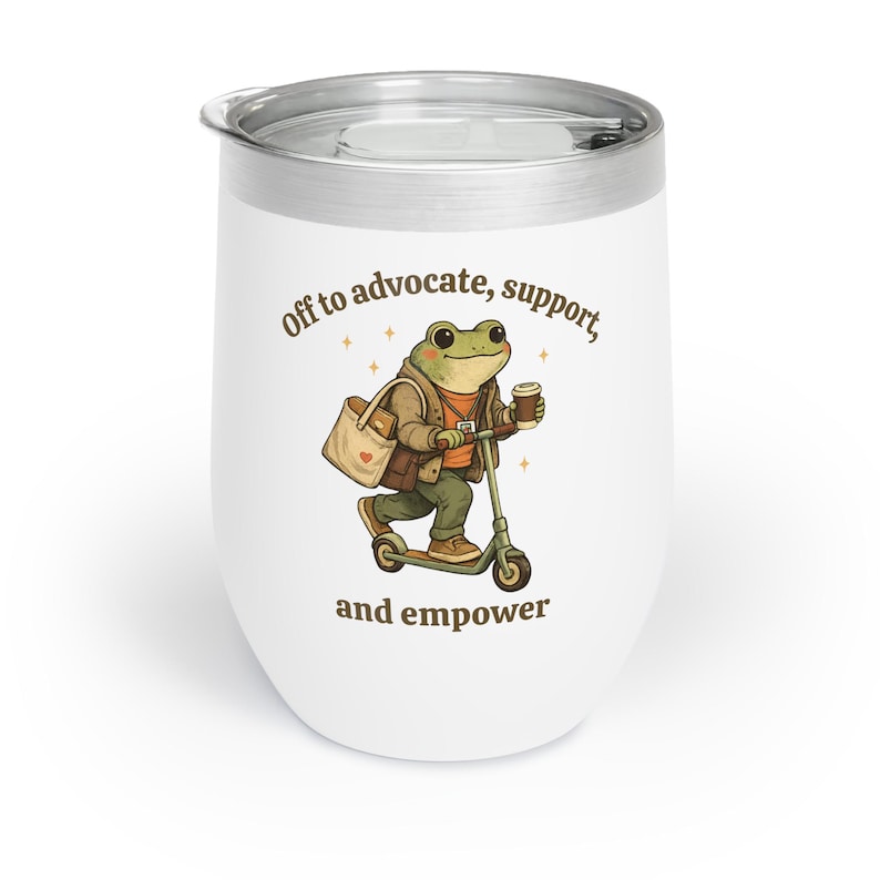 Social Worker Gift, Social Work Coffee Mug, Funny Frog Social Worker Cup, Gift for Social Worker, Advocate Support Empower White Wine Tumbler