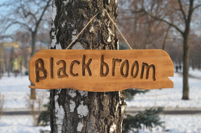 dark witch Wooden sign Black broom Wood home decor magic sign Broomstick sign witch/'s wiccan crafts Sign witch/'s home decor.