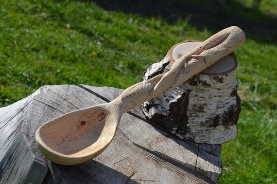 Cuillère en bois artisanale sculptée, Belle cuillère en bois